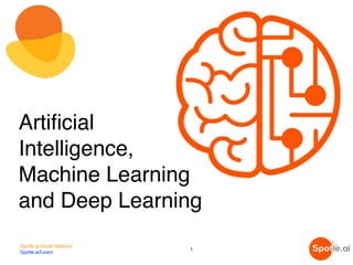 Artificial
Intelligence,
Machine Learning
and Deep Learning
Spotle.ai Study Material
Spotle.ai/Learn
1
 