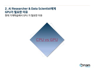 2. Ai Researcher & Data Scientist에게
GPU가 필요한 이유
현대 기계학습에서 GPU 가 필요한 이유
 