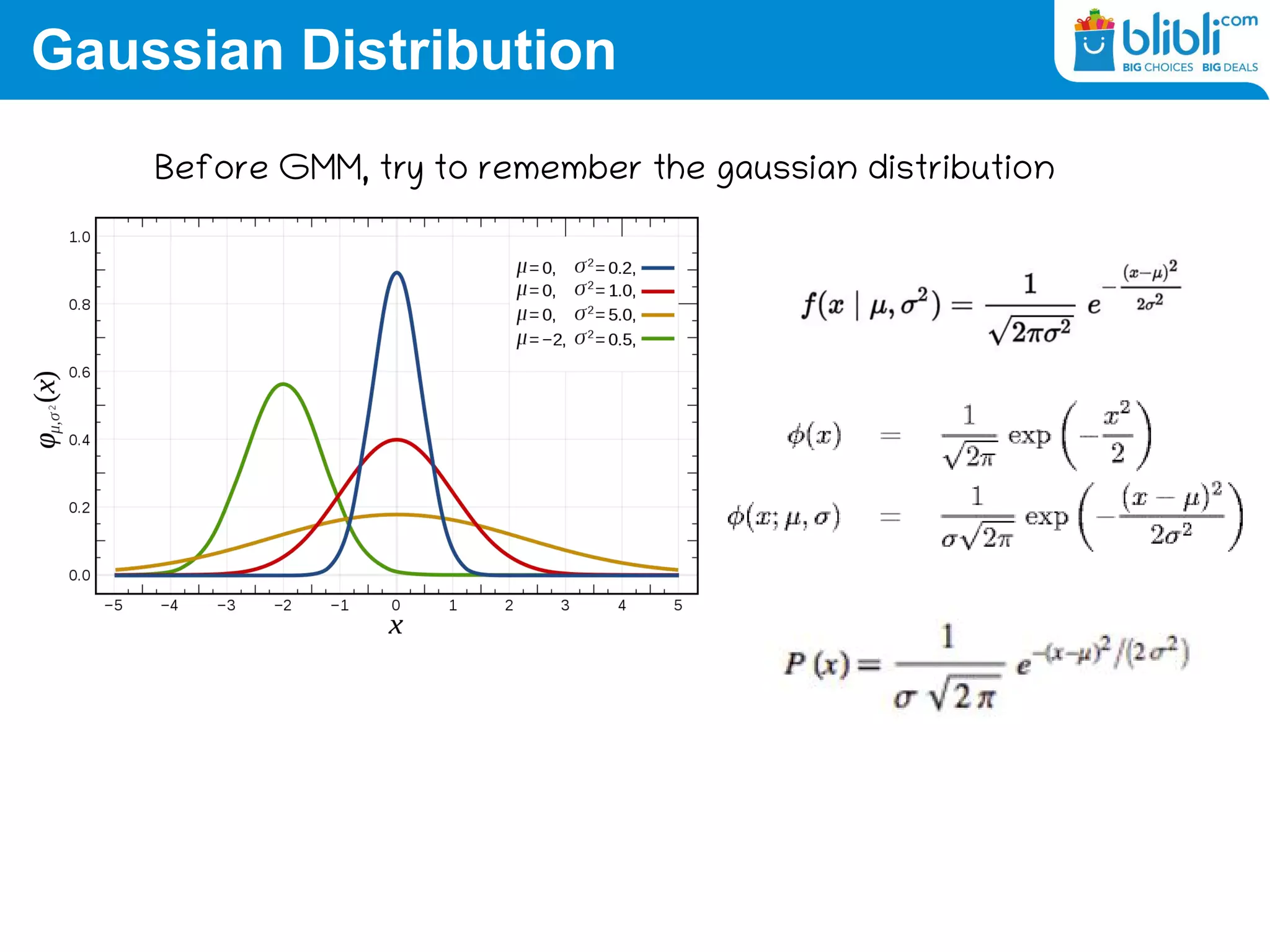 Gaussian Distribution
Before GMM, try to remember the gaussian distribution
 
