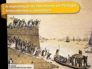 Na gravura:
A partida da família real para o Brasil
 