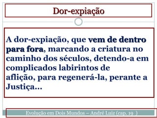 Dor-expiação


A dor-expiação, que vem de dentro
para fora, marcando a criatura no
caminho dos séculos, detendo-a em
complicados labirintos de
aflição, para regenerá-la, perante a
Justiça...


    Evolução em Dois Mundos – André Luiz (cap. 19 )
 