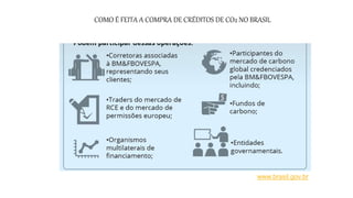 www.brasil.gov.br
COMO É FEITA A COMPRA DE CRÉDITOS DE CO2 NO BRASIL
 