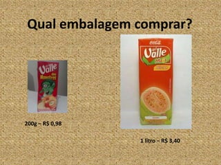 Qual embalagem comprar?200g – R$ 0,981 litro – R$ 3,40