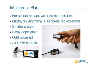 Intuition -> Plan"
•    For accurate maps we need more probes"
•    Deploying very many TTM boxes too expensive"
•    Smal...