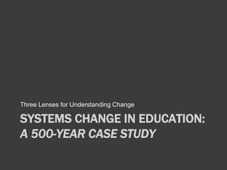 Three Lenses for Understanding Change 
SYSTEMS CHANGE IN EDUCATION: 
A 500-YEAR CASE STUDY 
 