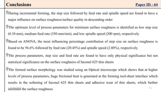 Influence of Process Parameters on Surface Quality in Incremental ...