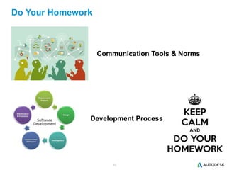 10
Do Your Homework
Communication Tools & Norms
Development Process
 