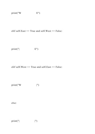 print("W E")
elif self.East == True and self.West == False:
print("| E")
elif self.West == True and self.East == False:
print("W |")
else:
print("| |")
 