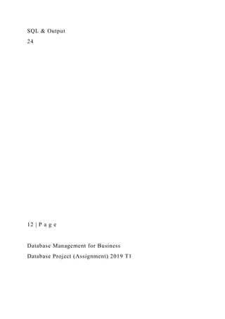 SQL & Output
24
12 | P a g e
Database Management for Business
Database Project (Assignment) 2019 T1
 