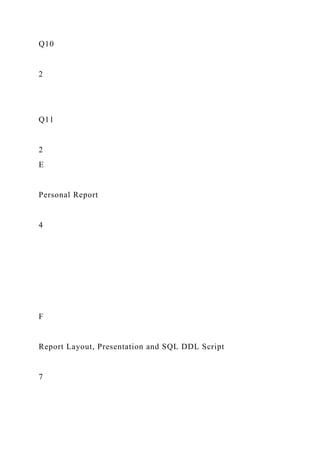 Q10
2
Q11
2
E
Personal Report
4
F
Report Layout, Presentation and SQL DDL Script
7
 