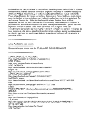 Biblia del Oso de 1569. Esta tiene la característica de ser la primera traducción de la biblia en
ser realizada a partir d...