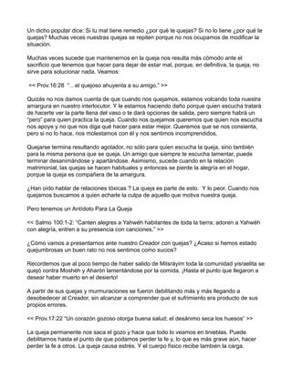 Un dicho popular dice: Si tu mal tiene remedio ¿por qué te quejas? Si no lo tiene ¿por qué te
quejas? Muchas veces nuestra...