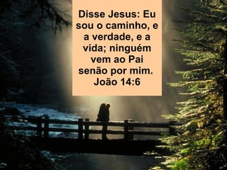 Disse Jesus: Eu sou o caminho, e a verdade, e a vida; ninguém vem ao Pai senão por mim.  João 14:6 