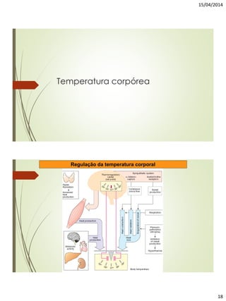 15/04/2014
18
Temperatura corpórea
Regulação da temperatura corporal
 