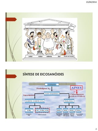 15/04/2014
2
calor rubor edema dor Perda da função
SÍNTESE DE EICOSANÓIDES
 