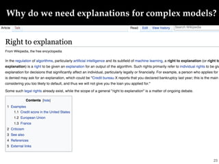 Right to explanation
!23
Why do we need explanations for complex models?
 
