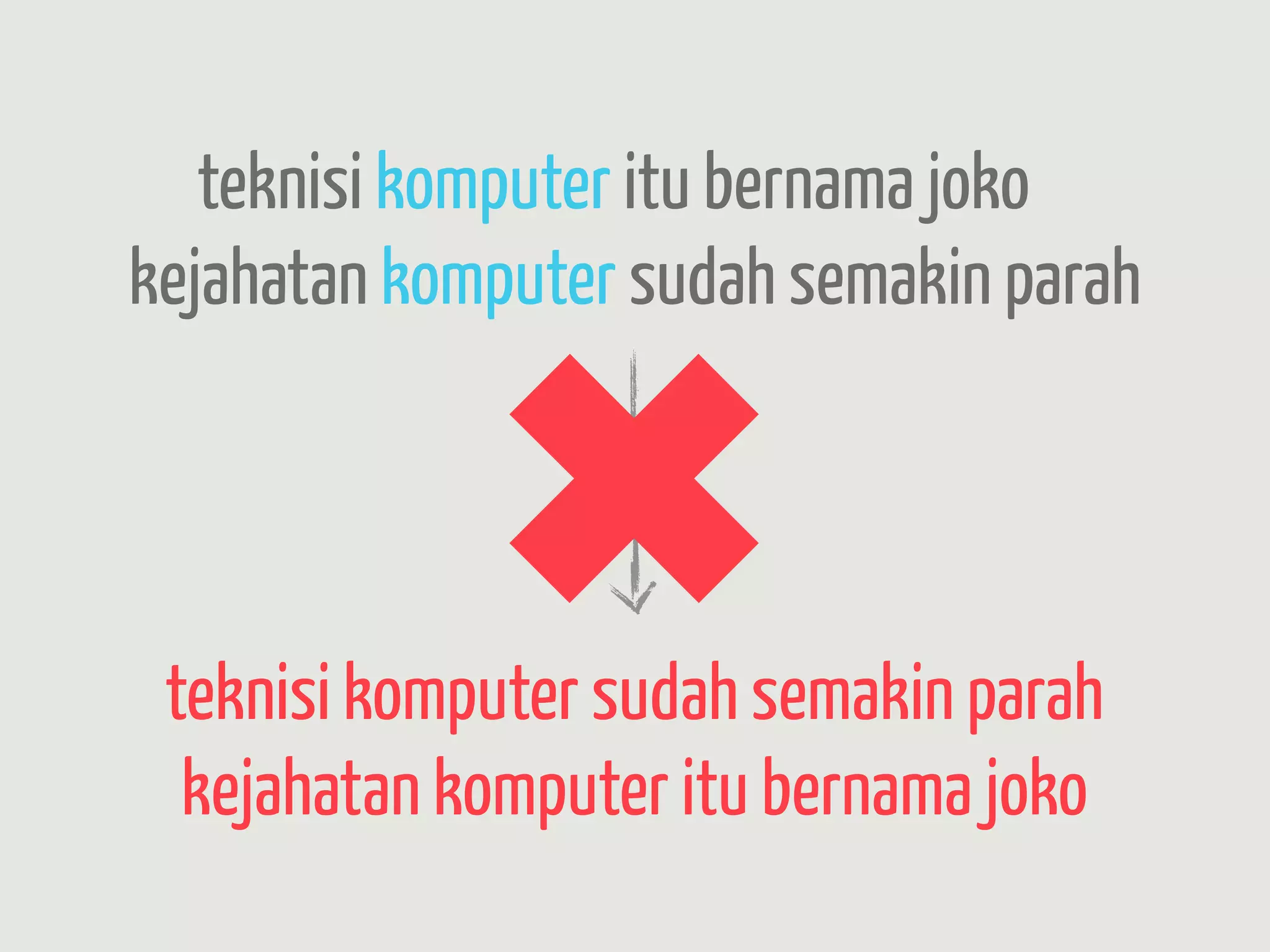 teknisi komputer itu bernama joko
kejahatan komputer sudah semakin parah


             ✖
 teknisi komputer sudah semakin parah
  kejahatan komputer itu bernama joko
 