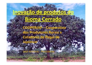 Inovação de produtos do
     Bioma Cerrado
   COOPERJAP – Cooperativa
   dos Produtores Rurais e
   Catadores de Pequi de
   Japonvar

   José Antônio - Presidente
 