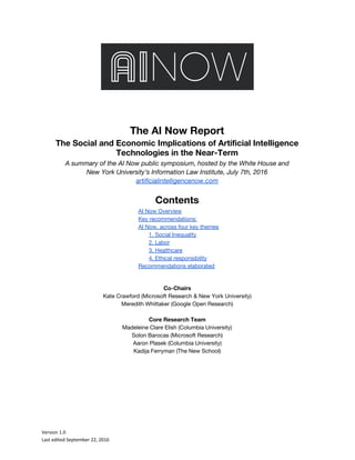The AI Now Report The Social and Economic Implications of Artificial ...