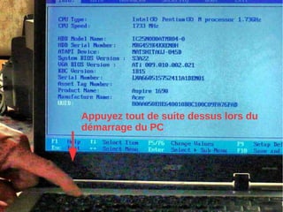 Appuyez tout de suite dessus lors du
démarrage du PC
 