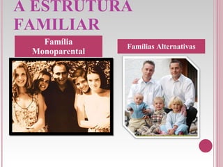 A ESTRUTURA FAMILIAR Família Monoparental Famílias Alternativas 