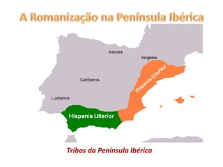 Os LusitanosTribo guerreira	O seu chefe mais famoso foi Viriato;	Utilizavam armadilhas e emboscadas;	para resistir ao exército Romano;	Viriato foi morto, enquanto dormia, 	por alguns companheiros pagos pelos 	Romanos;	Ao fim de alguns anos o Imperador 	Romano Augusto venceu 	definitivamente os Lusitanos;Dominaram a Península Ibérica;