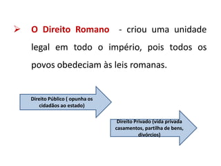 Construção De Uma Vasta Rede De EstradasOs romanos construíram uma ampla rede de vias terrestres que unia todos os territórios do império e facilitava o comércio e as deslocações dos soldados.