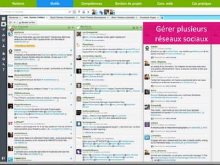 Notions   Outils   Compétences   Gestion de projet   Com. web   Cas pratique




                                                     Gérer plusieurs
                                                      Gérer plusieurs
                                                     réseaux sociaux
                                                      réseaux sociaux
 