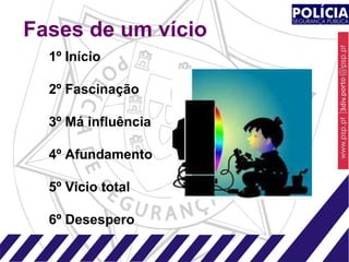 Fases de um vício 1º Início 2º Fascinação 3º Má influência 4º Afundamento 5º Vício total 6º Desespero 