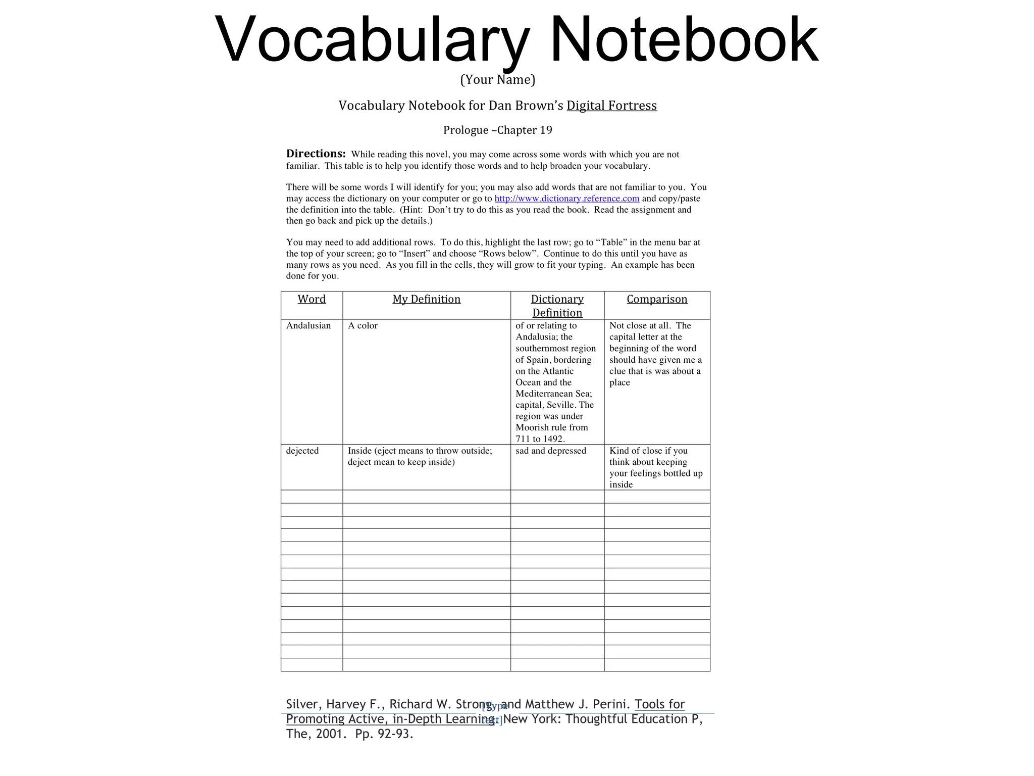Vocabulary Notebook
 
