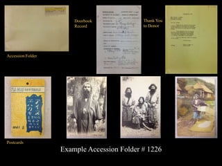Example Accession Folder # 1226
Accession Folder
Doorbook
Record
Thank You
to Donor
Postcards
 