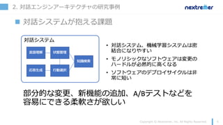 2. 対話エンジンアーキテクチャの研究事例
n 対話システムが抱える課題
 