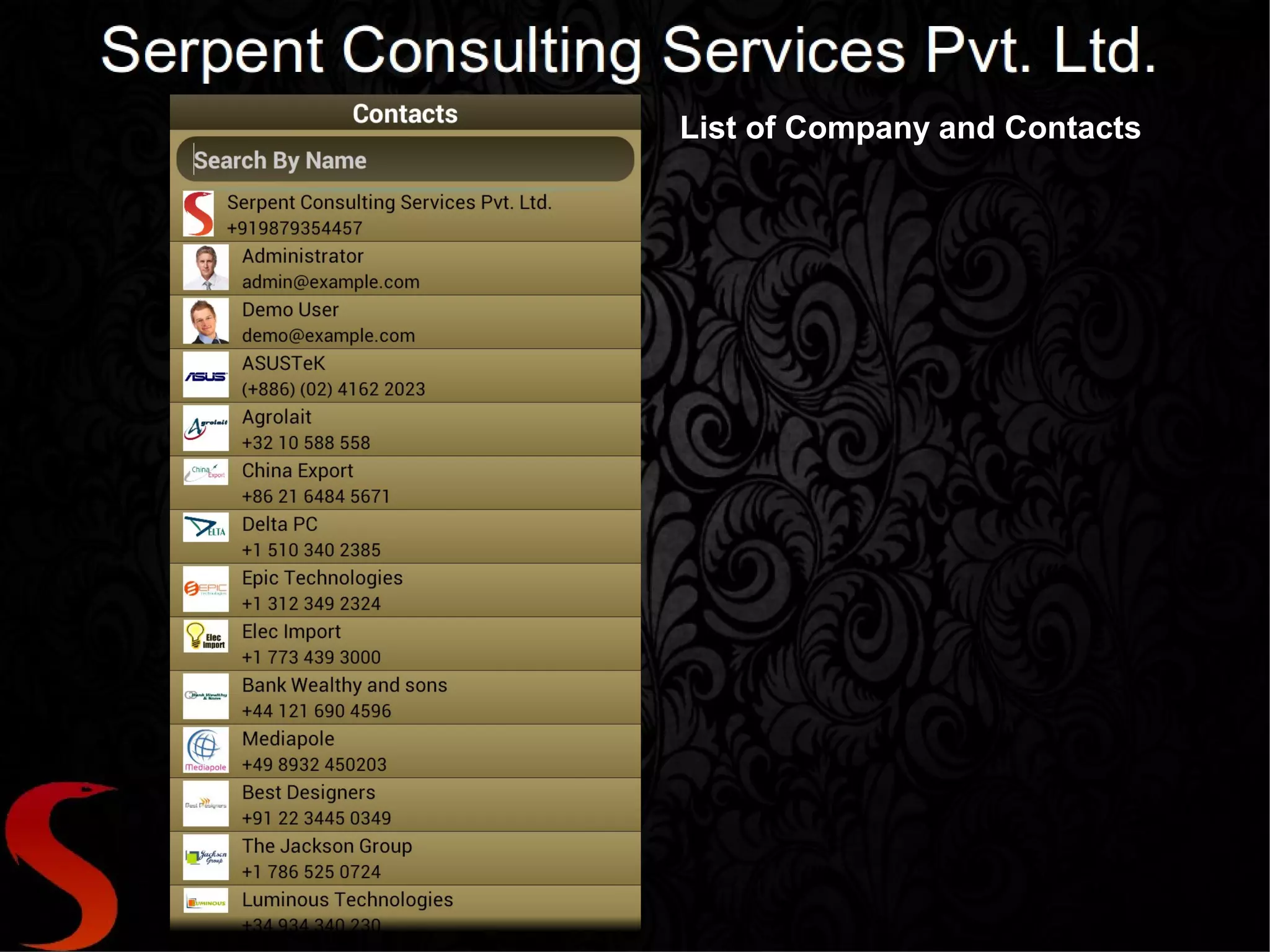 List of Company and Contacts
 