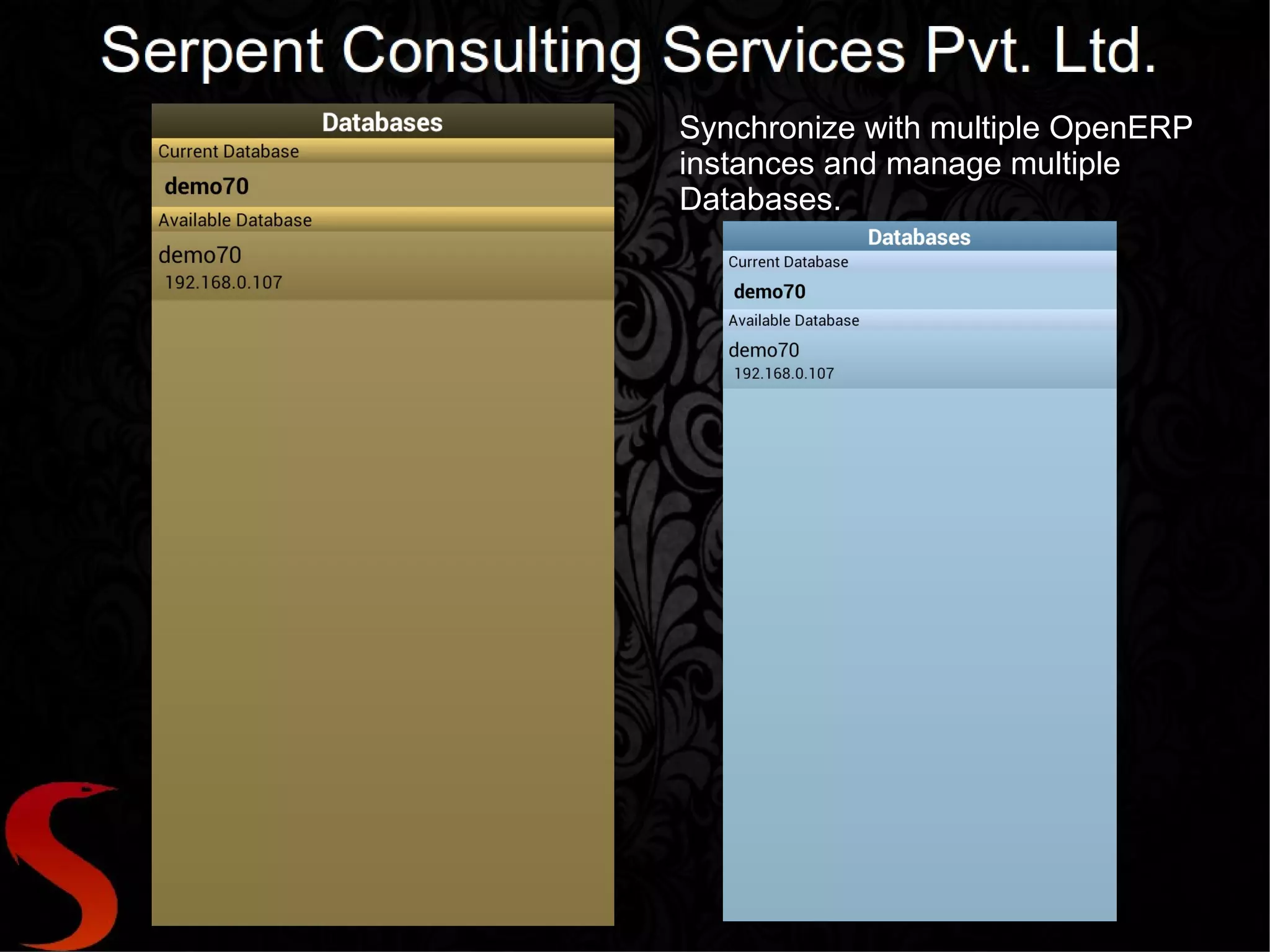 Synchronize with multiple OpenERP
instances and manage multiple
Databases.
 