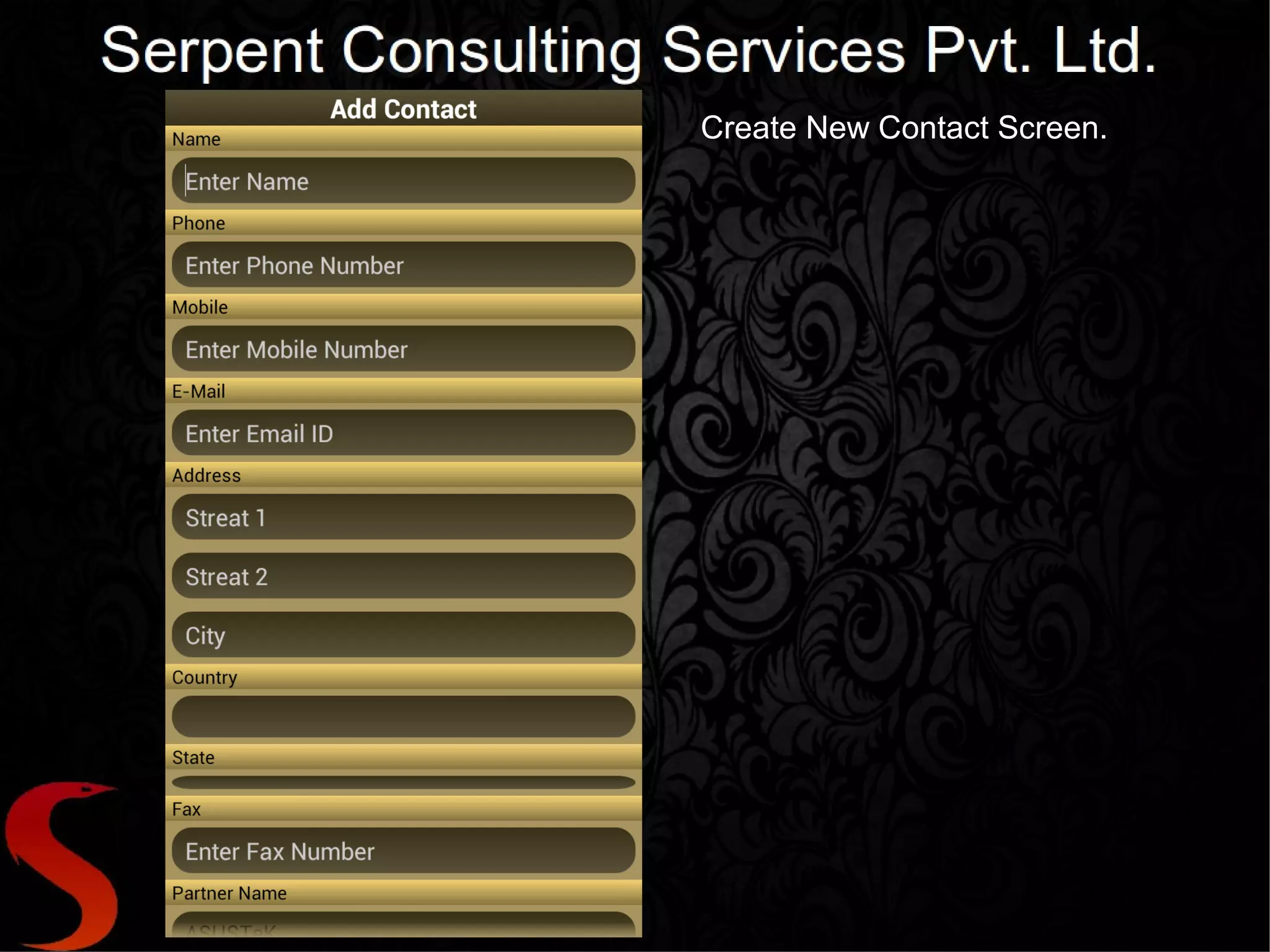 Create New Contact Screen.
 