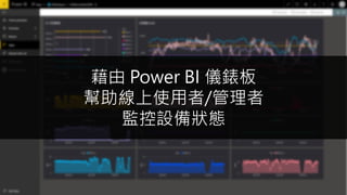 藉由 Power BI 儀錶板
幫助線上使用者/管理者
監控設備狀態
 