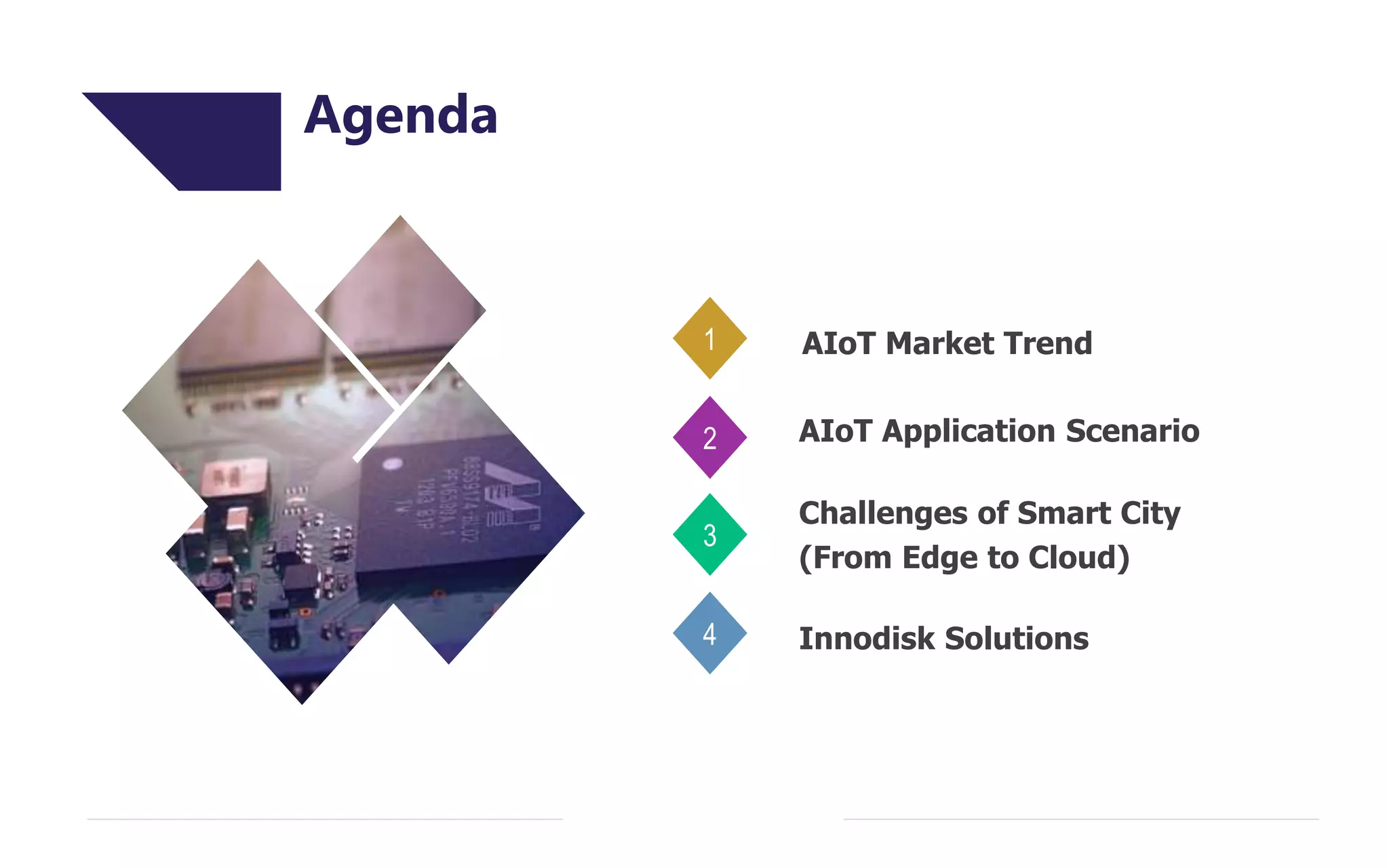 1
2
3
4
AIoT Market Trend
AIoT Application Scenario
Challenges of Smart City
(From Edge to Cloud)
Innodisk Solutions
Agenda
 