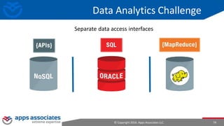 © Copyright 2016. Apps Associates LLC. 74
Data Analytics Challenge
Separate data access interfaces
 