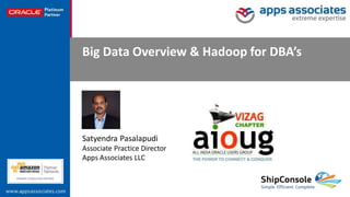 © Copyright 2016. Apps Associates LLC. 1
Big Data Overview & Hadoop for DBA’s
Satyendra Pasalapudi
Associate Practice Director
Apps Associates LLC
 