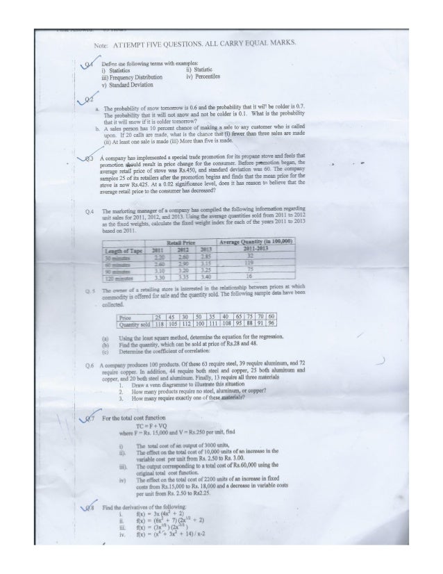 AIOU Old Paper Business Mathematics and Statistics (8532 