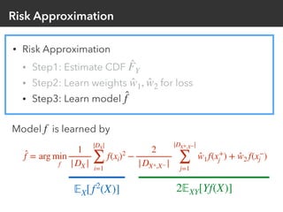Risk Approximation
• Risk Approximation
• Step1: Estimate CDF
• Step2: Learn weights for loss
• Step3: Learn model
̂FY
̂w1...