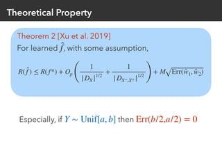 Theoretical Property
Theorem 2 [Xu et al. 2019]
For learned , with some assumption,̂f
Especially, if thenY ∼ Unif[a, b] Er...