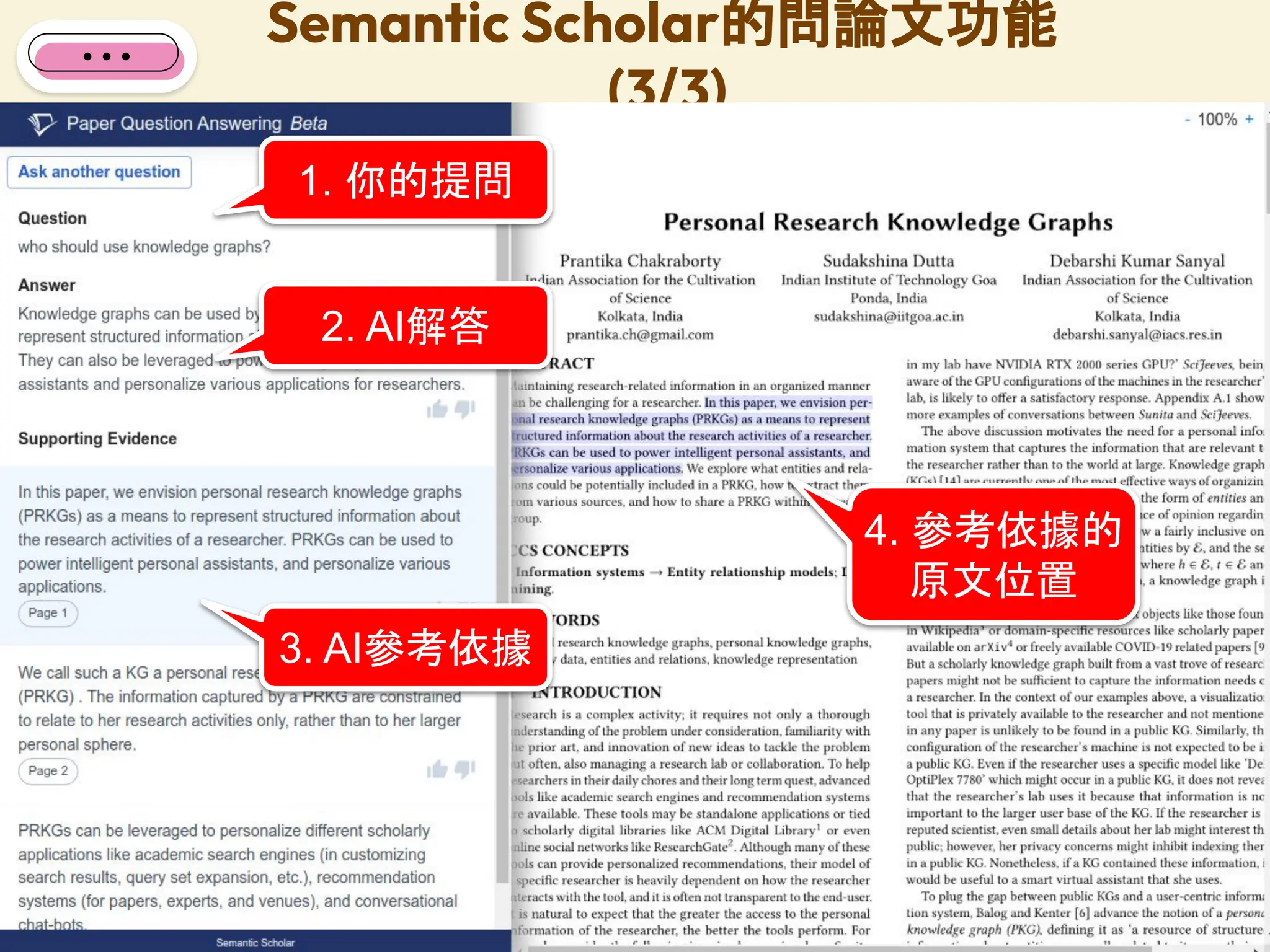 Semantic Scholar的問論文功能
(3/3)
19
1. 你的提問
2. AI解答
3. AI參考依據
4. 參考依據的
原文位置
 