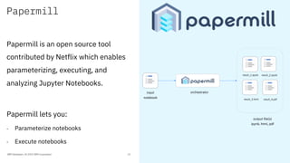 Papermill
Papermill is an open source tool
contributed by Netflix which enables
parameterizing, executing, and
analyzing J...