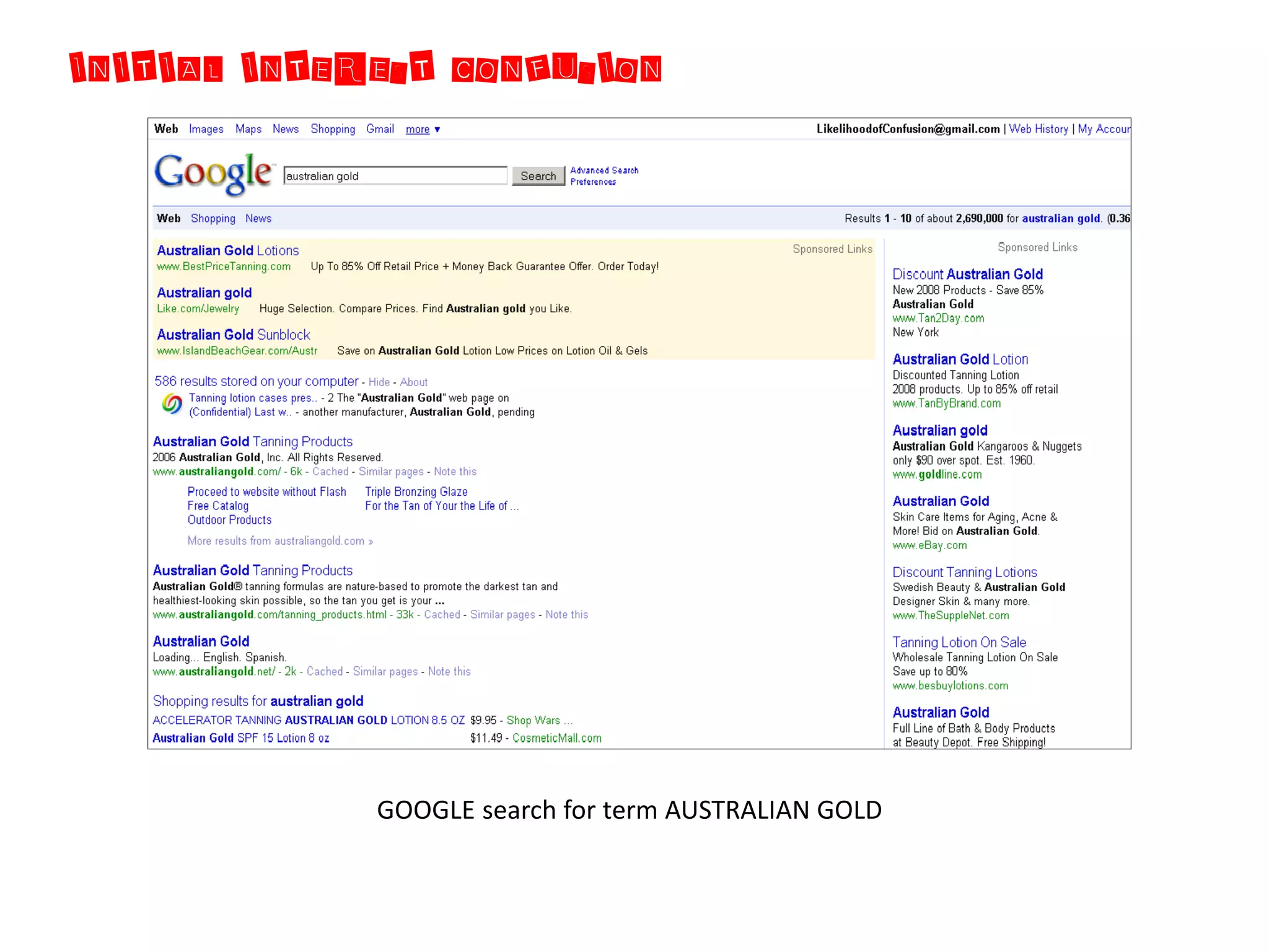 INITIAL INTEREST CONFUSION




             GOOGLE search for term AUSTRALIAN GOLD
 