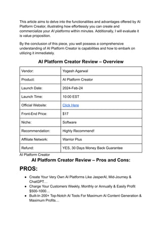 AI Platform Creator Review - DFY Al App | PDF