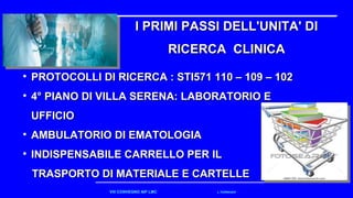 VIII CONVEGNO AIP LMC L.TORNAGHI
I PRIMI PASSI DELL'UNITA' DII PRIMI PASSI DELL'UNITA' DI
RICERCA CLINICARICERCA CLINICA
...