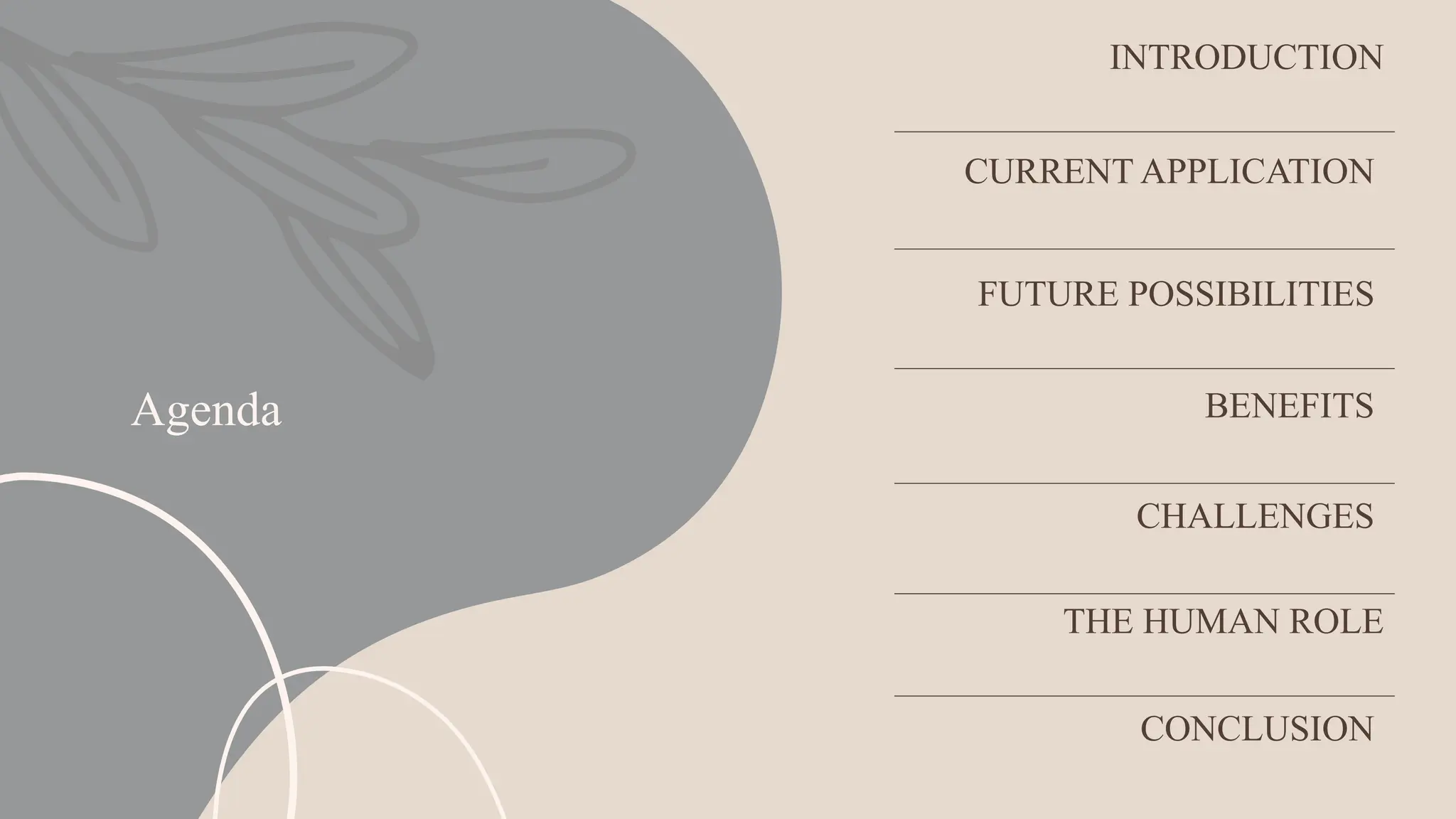 Agenda
INTRODUCTION
CURRENT APPLICATION
FUTURE POSSIBILITIES
BENEFITS
CHALLENGES
THE HUMAN ROLE
CONCLUSION
 