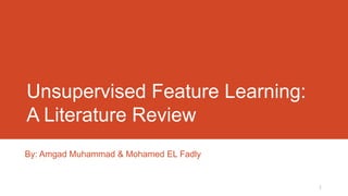 Unsupervised Feature Learning:
A Literature Review
By: Amgad Muhammad & Mohamed EL Fadly

1

 