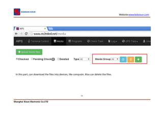 Website:www.ledxixun.com
Shanghai Xixun Electronic Co.LTD
14
In this part, can download the files into devices, like computer. Also can delete the files.
 